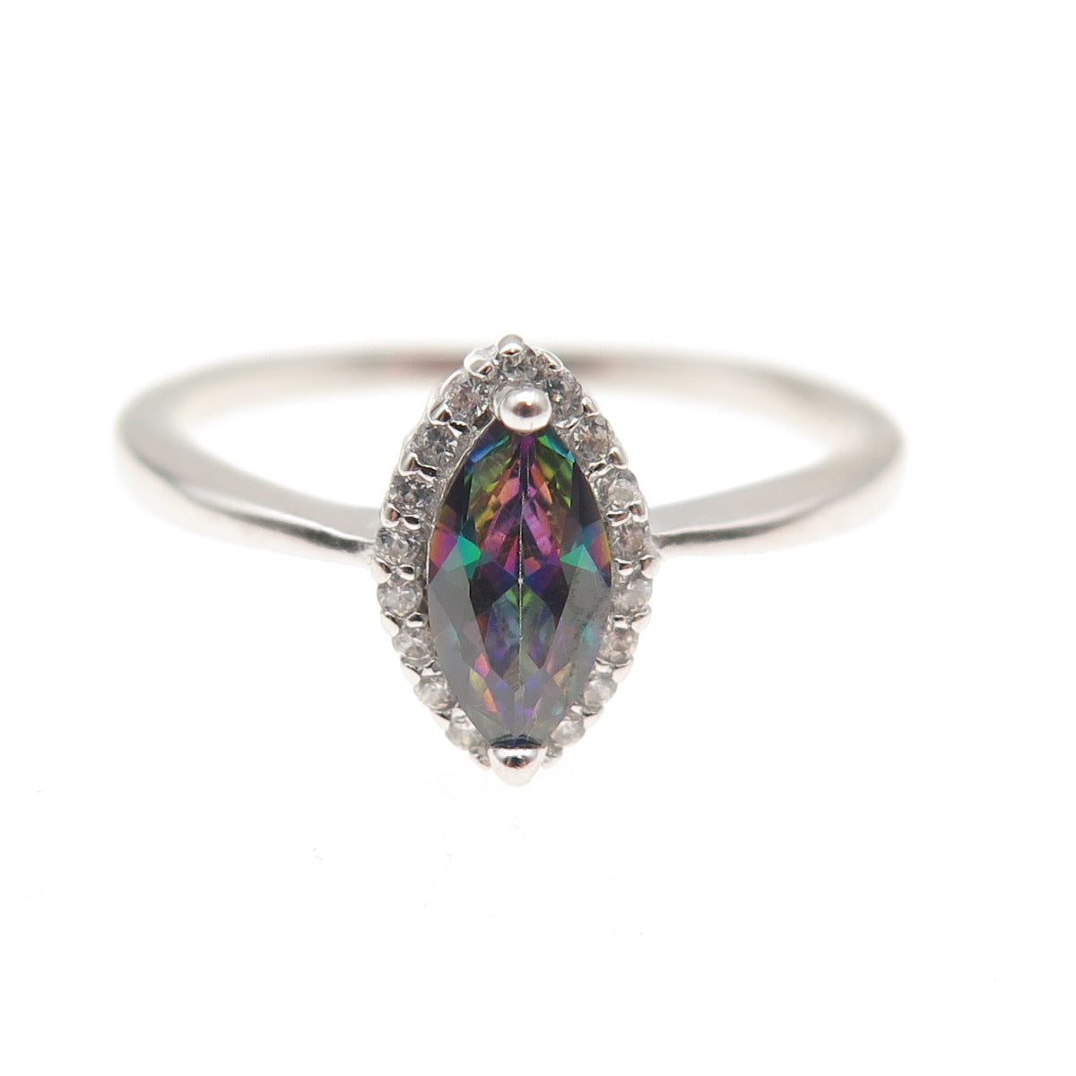 925 Sterling Silver Real Mystic Quartz & C Z Ring Size 7.75