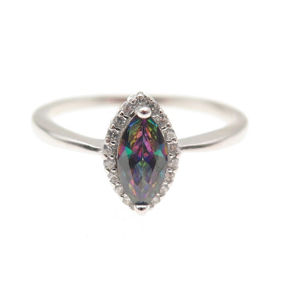 925 Sterling Silver Real Mystic Quartz & C Z Ring Size 7.75