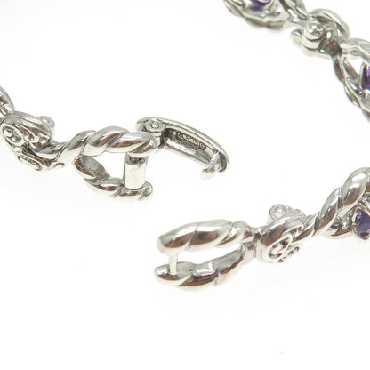 CAROLYN POLLACK 925 Sterling Silver Vintage Real Amethyst Roped Bracelet 7"