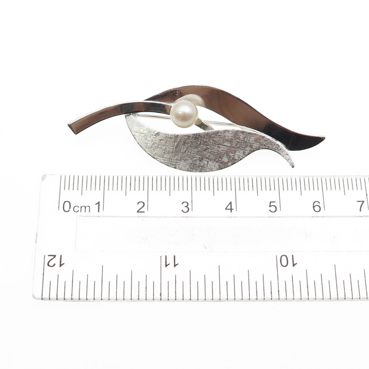 Van Dell 925 Sterling Silver Vintage Real Pearl Modernist Flower Pin Brooch