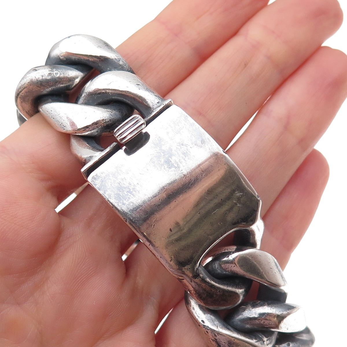 925 Sterling Silver Vintage Mexico Heavy 261.0g Cuban Link Bracelet 8.5"