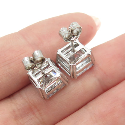 925 Sterling Silver Cushion-Cut Shaped C Z Stud Earrings