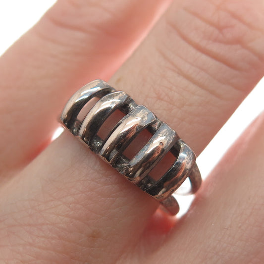 950 Silver & 18K Rose Gold Vintage Fence Oxidized Ring Size 7.25