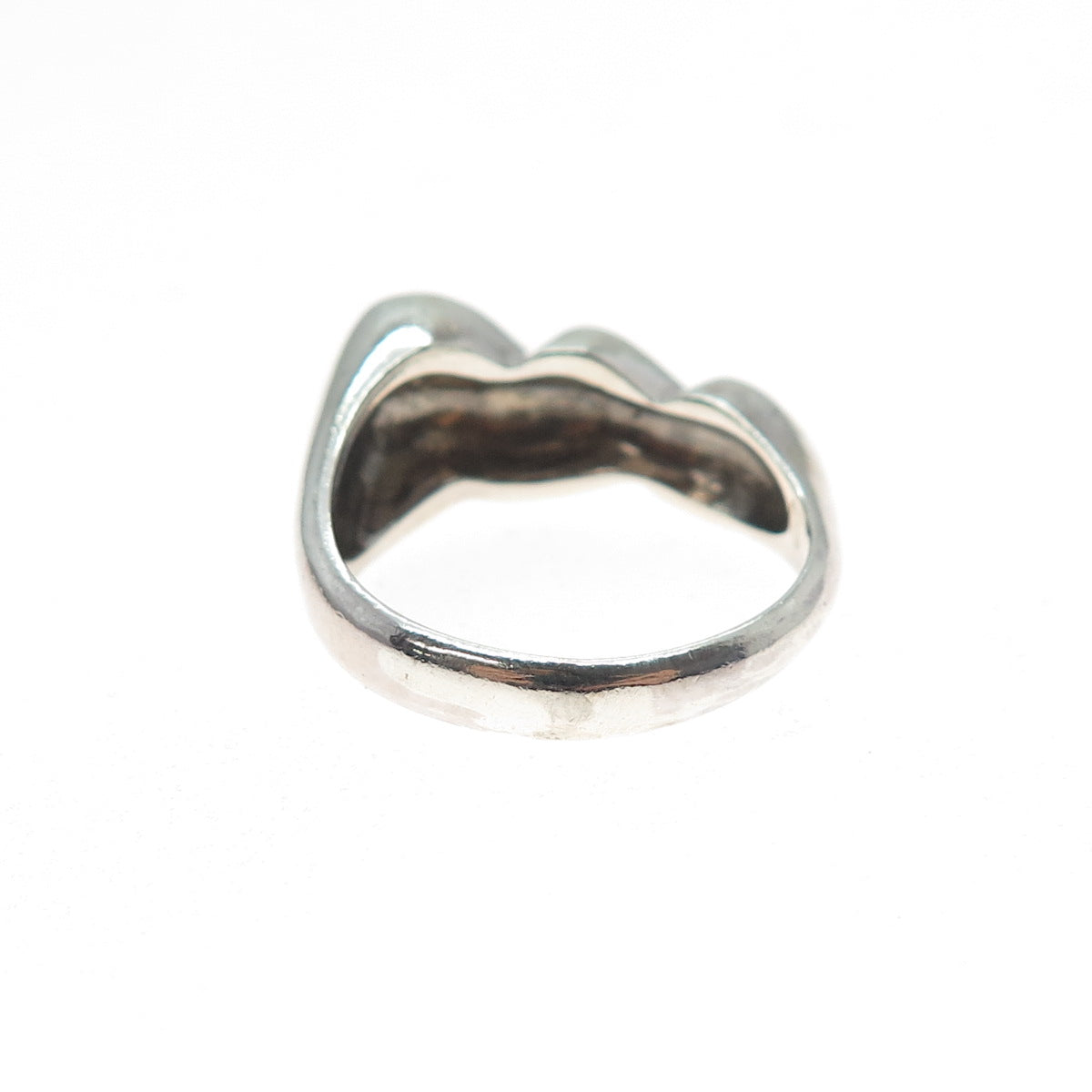 925 Sterling Silver Vintage Graduated Triple Puffy Heart Ring Size 8