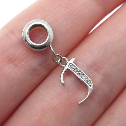 925 Sterling Silver Round-Cut C Z Letter J Initial Dangle Charm Pendant