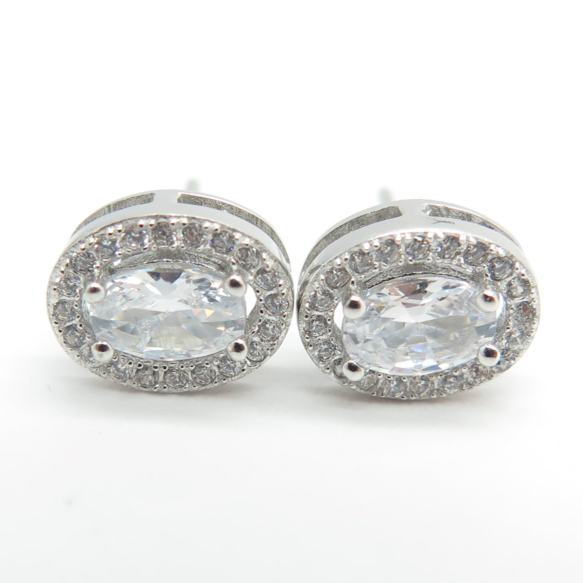 925 Sterling Silver Oval & Round-Cut Shaped C Z Stud Earrings