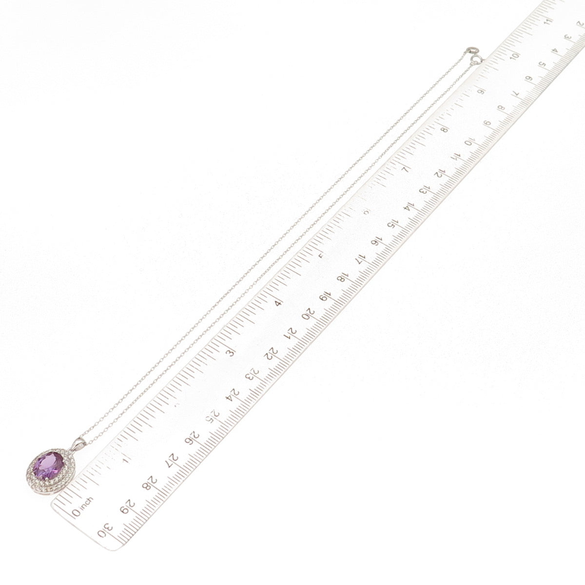 925 Sterling Silver Real Amethyst & White Topaz Cable Chain Necklace 18"