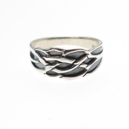 925 Sterling Silver Vintage Celtic Woven Oxidized Ring Size 8