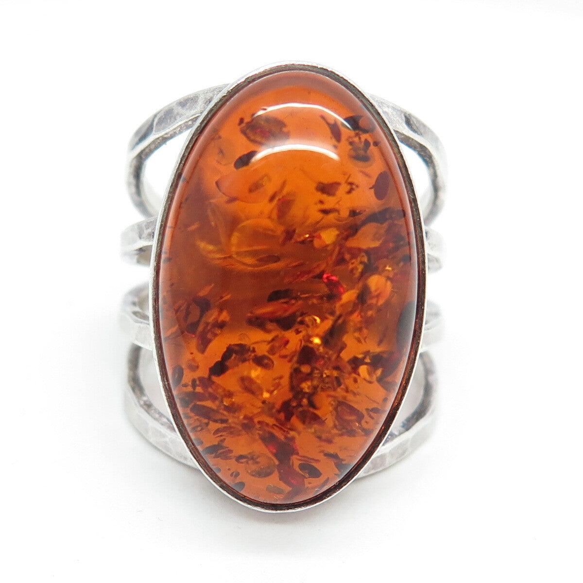 VALERIO V8 Sterling Silver Vintage Poland Real Amber Modernist Ring Size 5.75