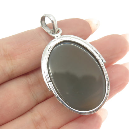 925 Sterling Silver Vintage Real Smoky Milky Agate Modernist Pendant