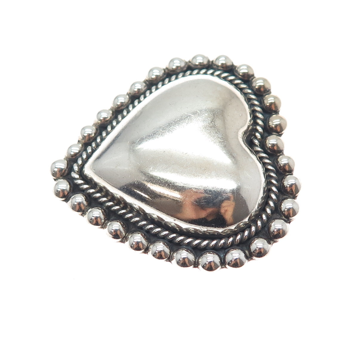925 Sterling Silver Vintage CII Mexico Modernist Heart Beaded Oxidized Brooch