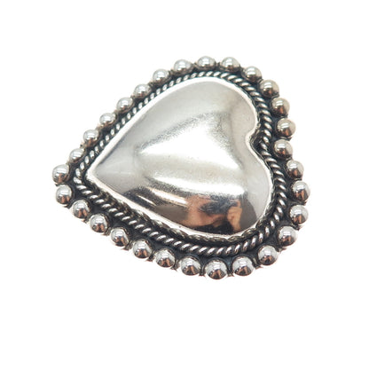 925 Sterling Silver Vintage CII Mexico Modernist Heart Beaded Oxidized Brooch