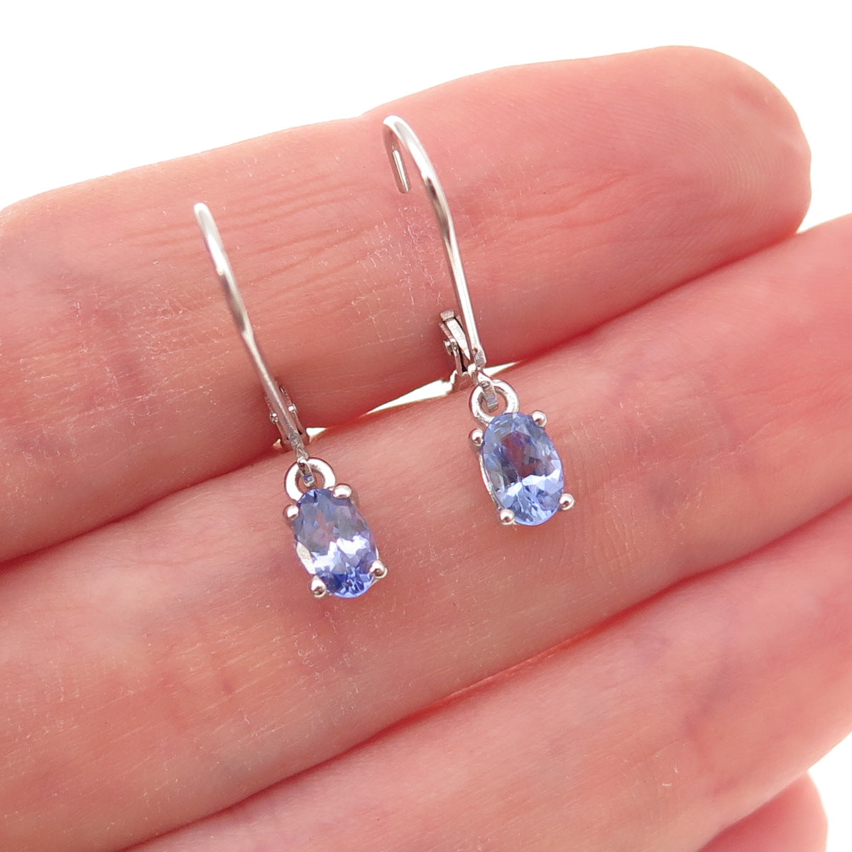 Chuck Clemency 925 Sterling Silver Real Oval-Cut Tanzanite Dangle Earrings