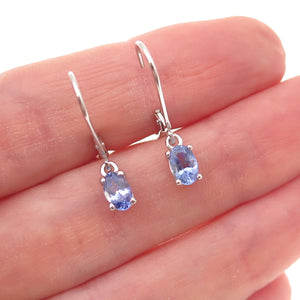 Chuck Clemency 925 Sterling Silver Real Oval-Cut Tanzanite Dangle Earrings