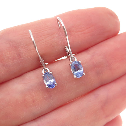Chuck Clemency 925 Sterling Silver Real Oval-Cut Tanzanite Dangle Earrings