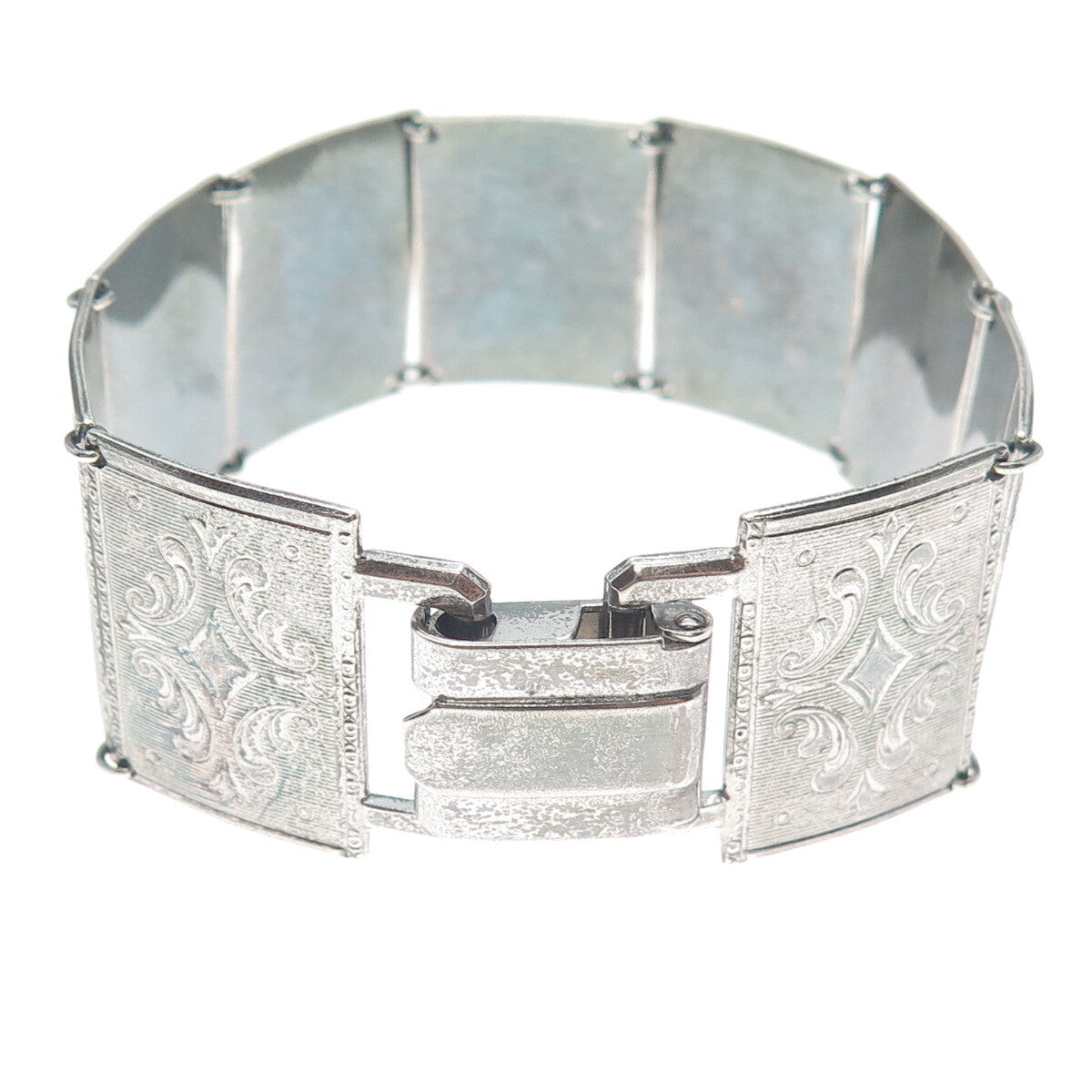 BREADNER CO 925 Sterling Silver Antique Art Deco Engraved Panel Link Bracelet 7"