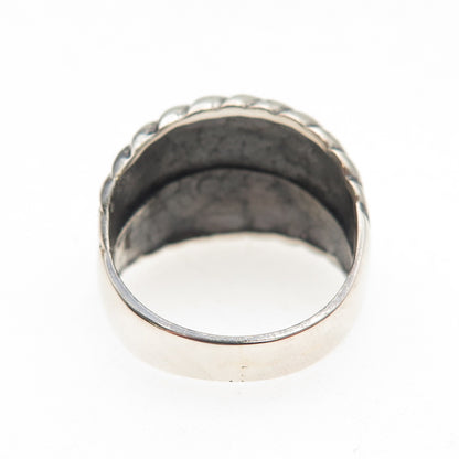 925 Sterling Silver Vintage Modernist Ribbed Oxidized Ring Size 7.25