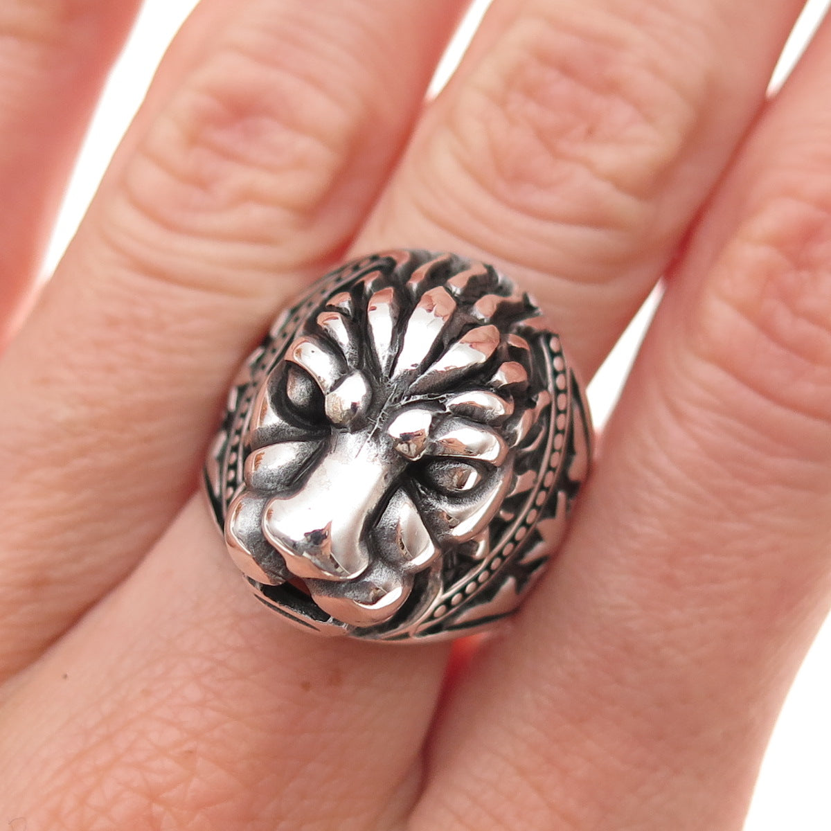 925 Sterling Silver Vintage Lion King Oxidized 3D Ring Size 8.5