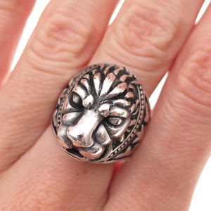 925 Sterling Silver Vintage Lion King Oxidized 3D Ring Size 8.5