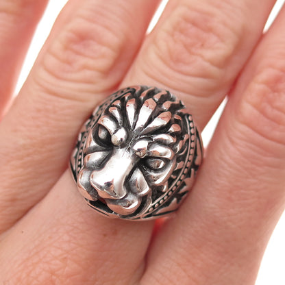 925 Sterling Silver Vintage Lion King Oxidized 3D Ring Size 8.5