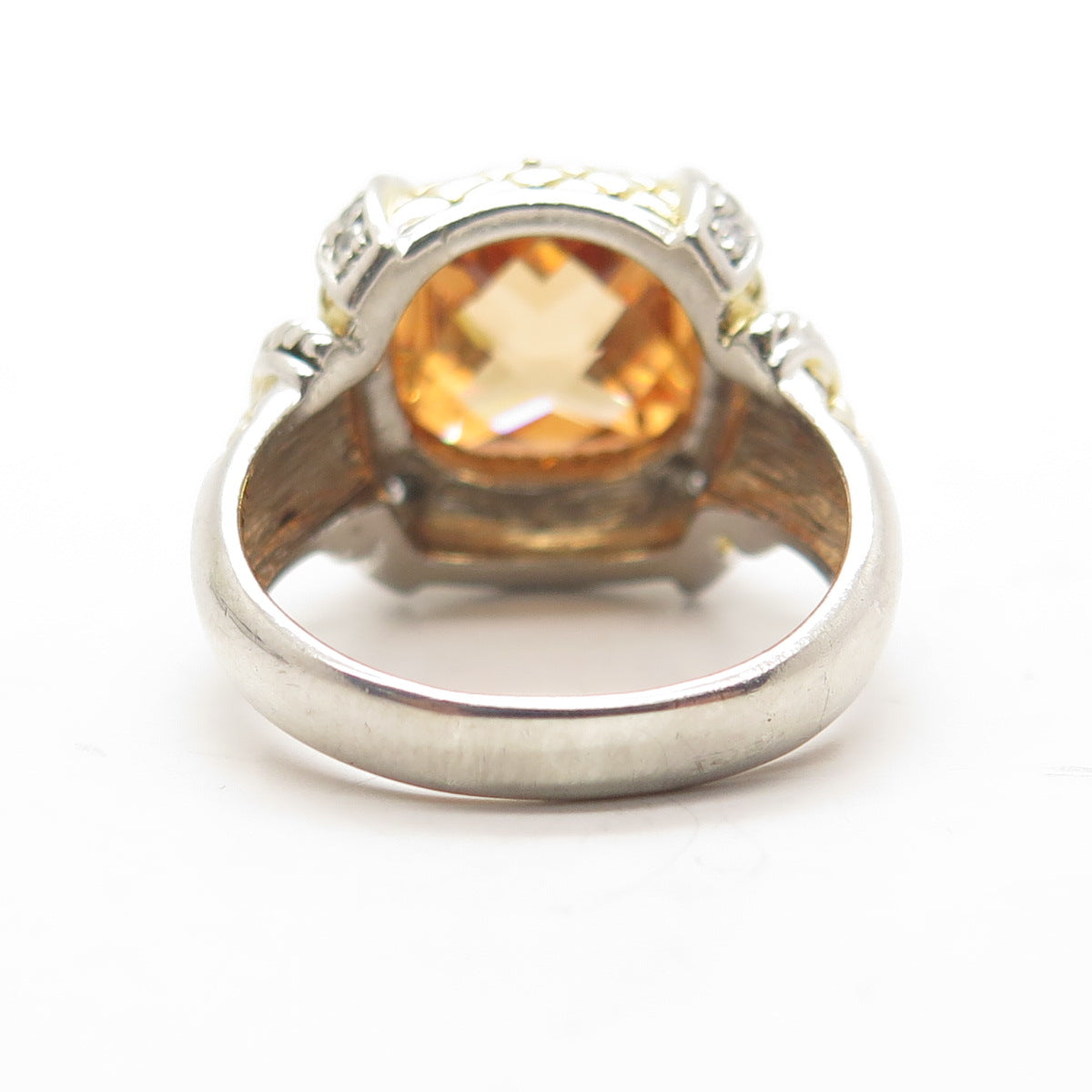 925 Sterling Silver 2-Tone Cushion-Cut Cognac & Round White C Z Ring Size 8.25