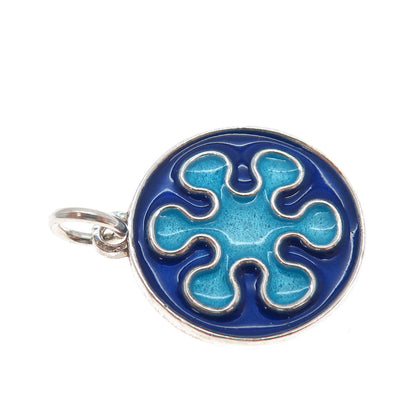 925 Sterling Silver Vintage Enamel Splash Flower Charm Pendant