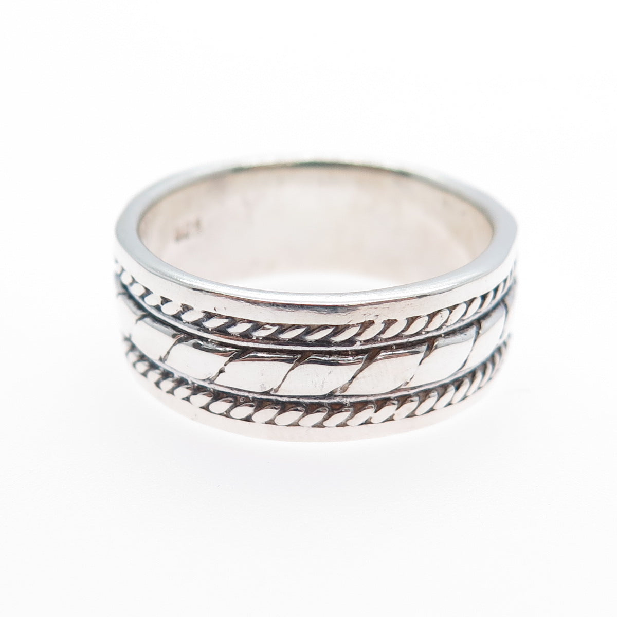 925 Sterling Silver Vintage Roped Oxidized Band Ring Size 8.75