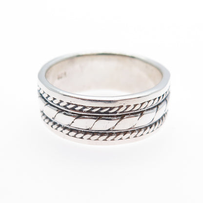 925 Sterling Silver Vintage Roped Oxidized Band Ring Size 8.75