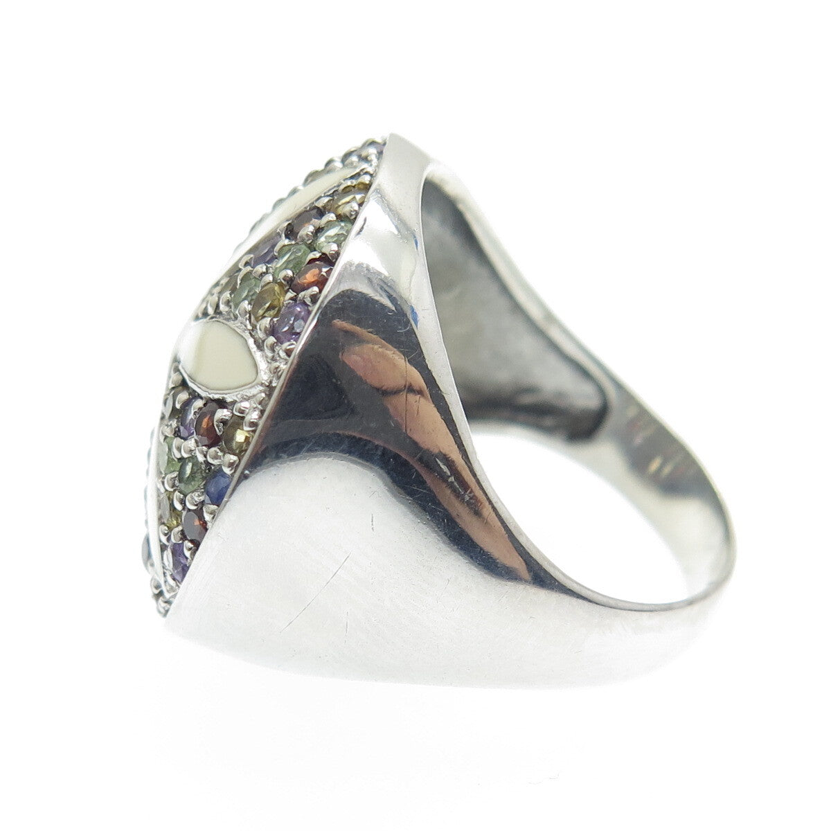 925 Sterling Silver Enamel Real Multi-Color Sapphire Flower Ring Size 7.25