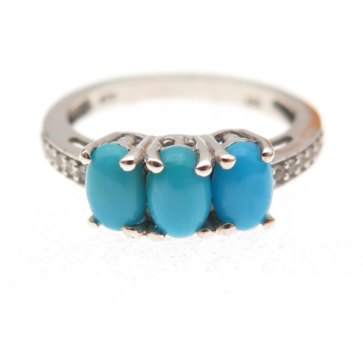 Chuck Clemency 925 Sterling Silver Real Turquoise & White Topaz Ring Size 7