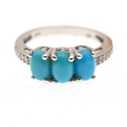 Chuck Clemency 925 Sterling Silver Real Turquoise & White Topaz Ring Size 7