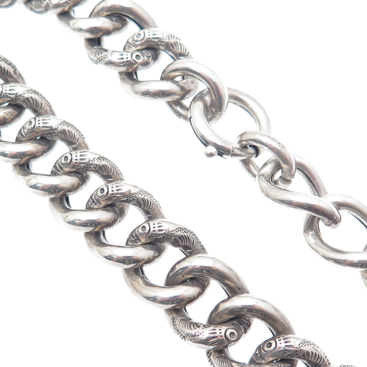 800 Silver Antique Art Deco Ornate Curb Link Oxidized Bracelet 9"