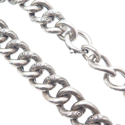 800 Silver Antique Art Deco Ornate Curb Link Oxidized Bracelet 9"