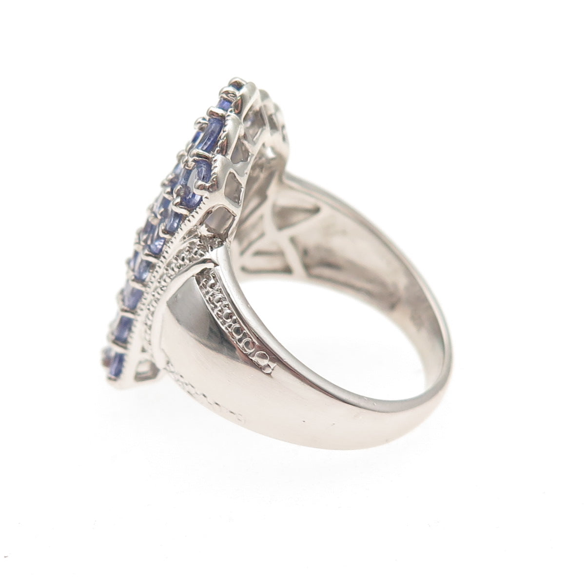 Chuck Clemency 925 Sterling Silver Real Tanzanite & White Topaz Ring Size 8.25