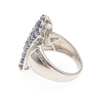 Chuck Clemency 925 Sterling Silver Real Tanzanite & White Topaz Ring Size 8.25