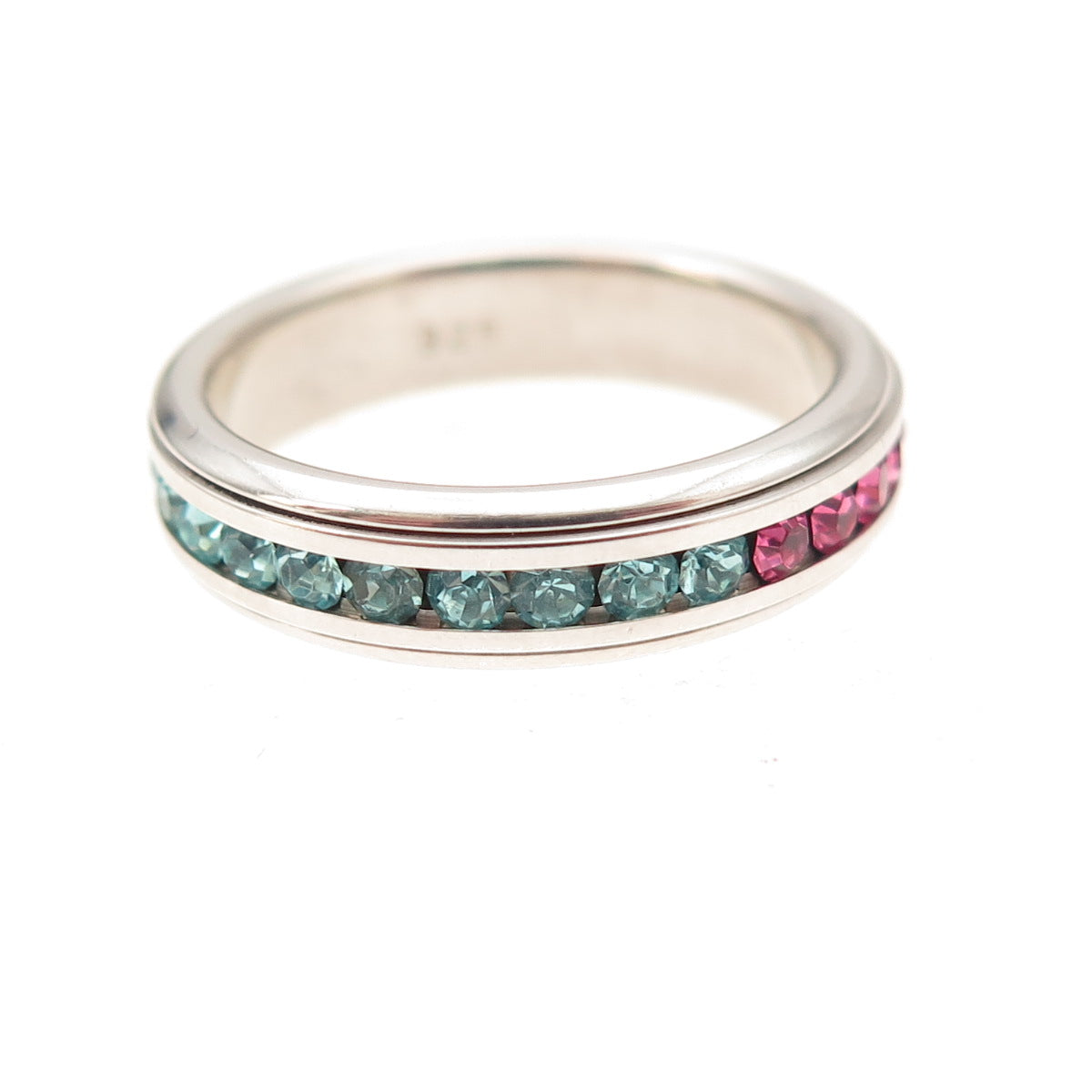 925 Sterling Silver Round-Cut Multi-Color Rhinestone Band Ring Size 6.25
