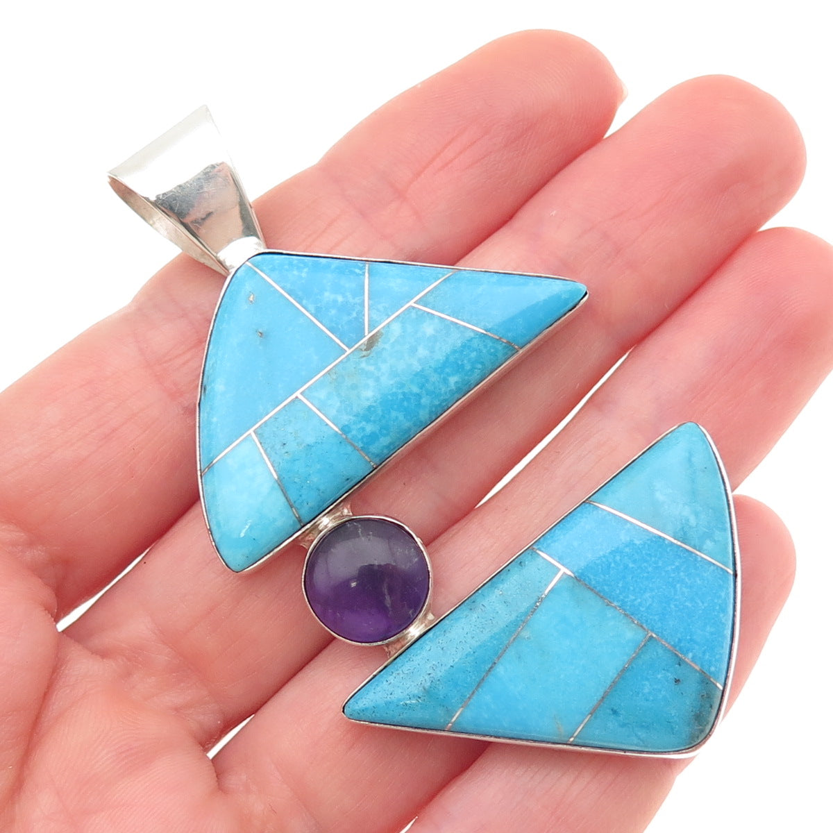 Jay King Desert Rose 925 Sterling Silver Vintage Real Turquoise Amethyst Pendant