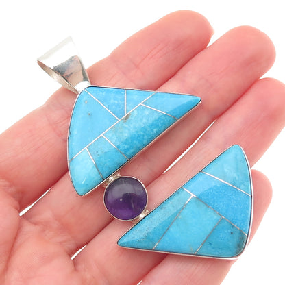 Jay King Desert Rose 925 Sterling Silver Vintage Real Turquoise Amethyst Pendant