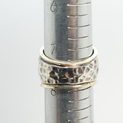 925 Sterling Silver 2-Tone Vintage Hammered Finish Ring Size 8