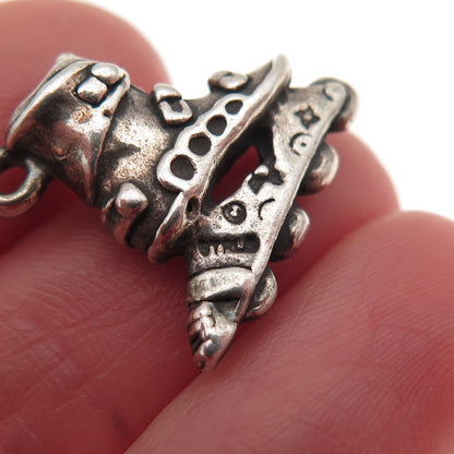925 Sterling Silver Vintage Rollerblade Skate Oxidized 3D Mini Charm Pendant