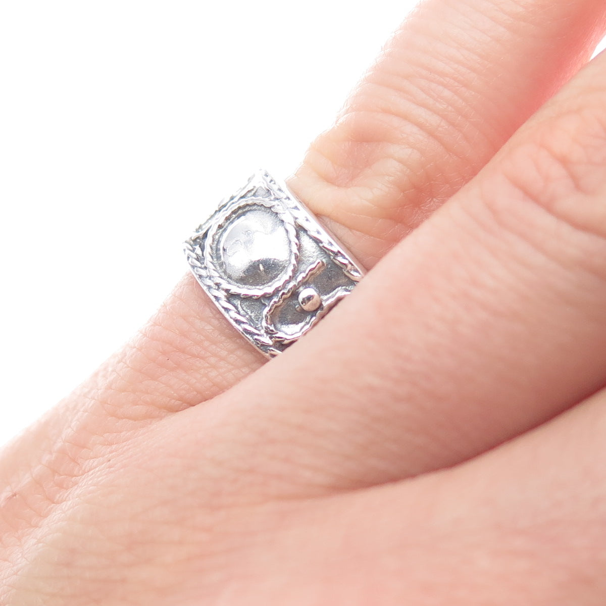 925 Sterling Silver Vintage Modernist Swirl Oxidized Ring Size 5.75