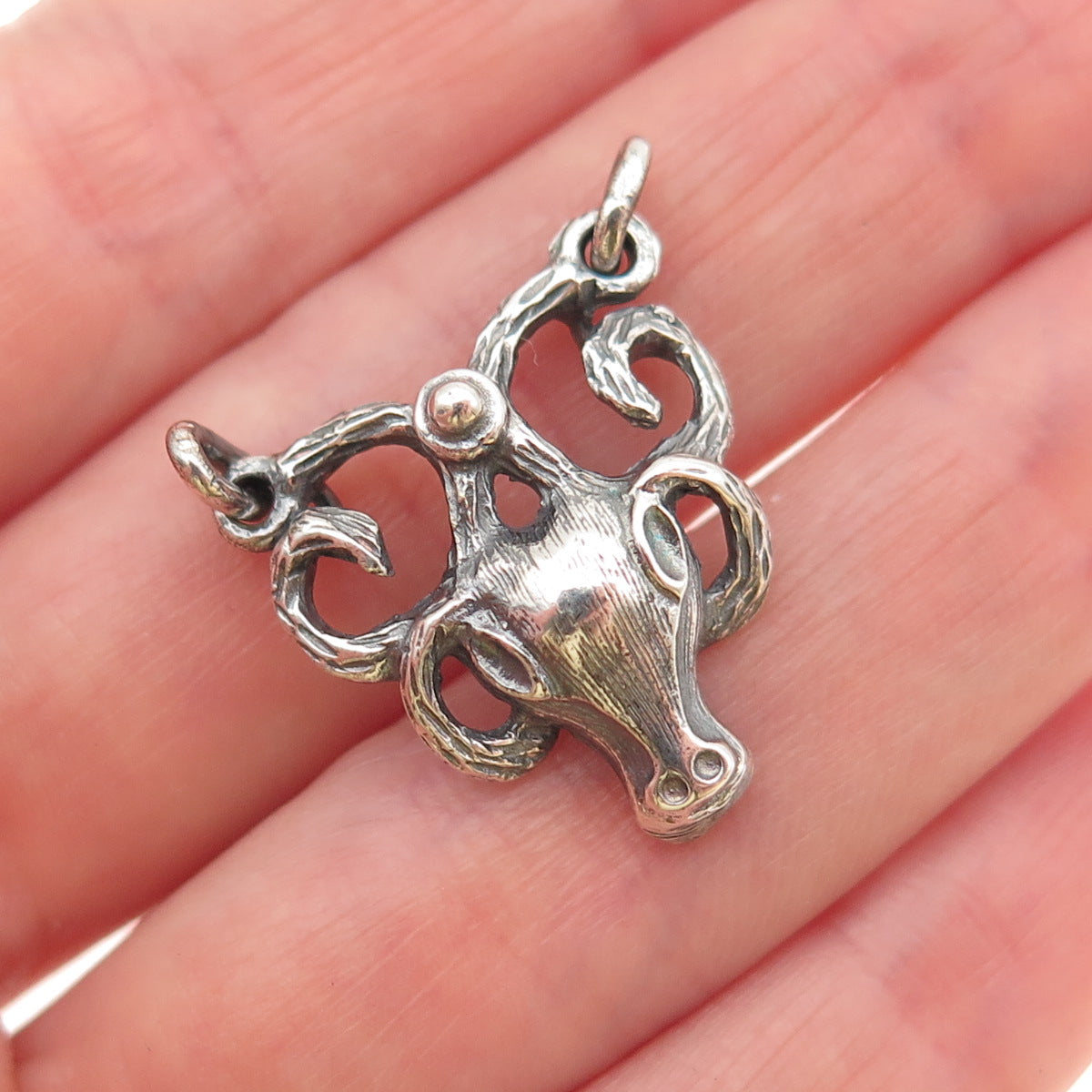 925 Sterling Silver Vintage Ram Oxidized Centerpiece Pendant