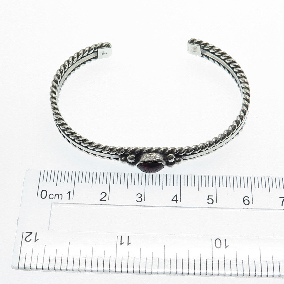 925 Sterling Silver Vintage Real Tourmaline Gemstone Twisted Cuff Bracelet 6.25"