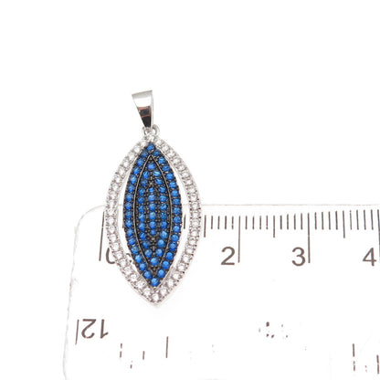 925 Sterling Silver Round-Cut Blue & White C Z Charm Pendant