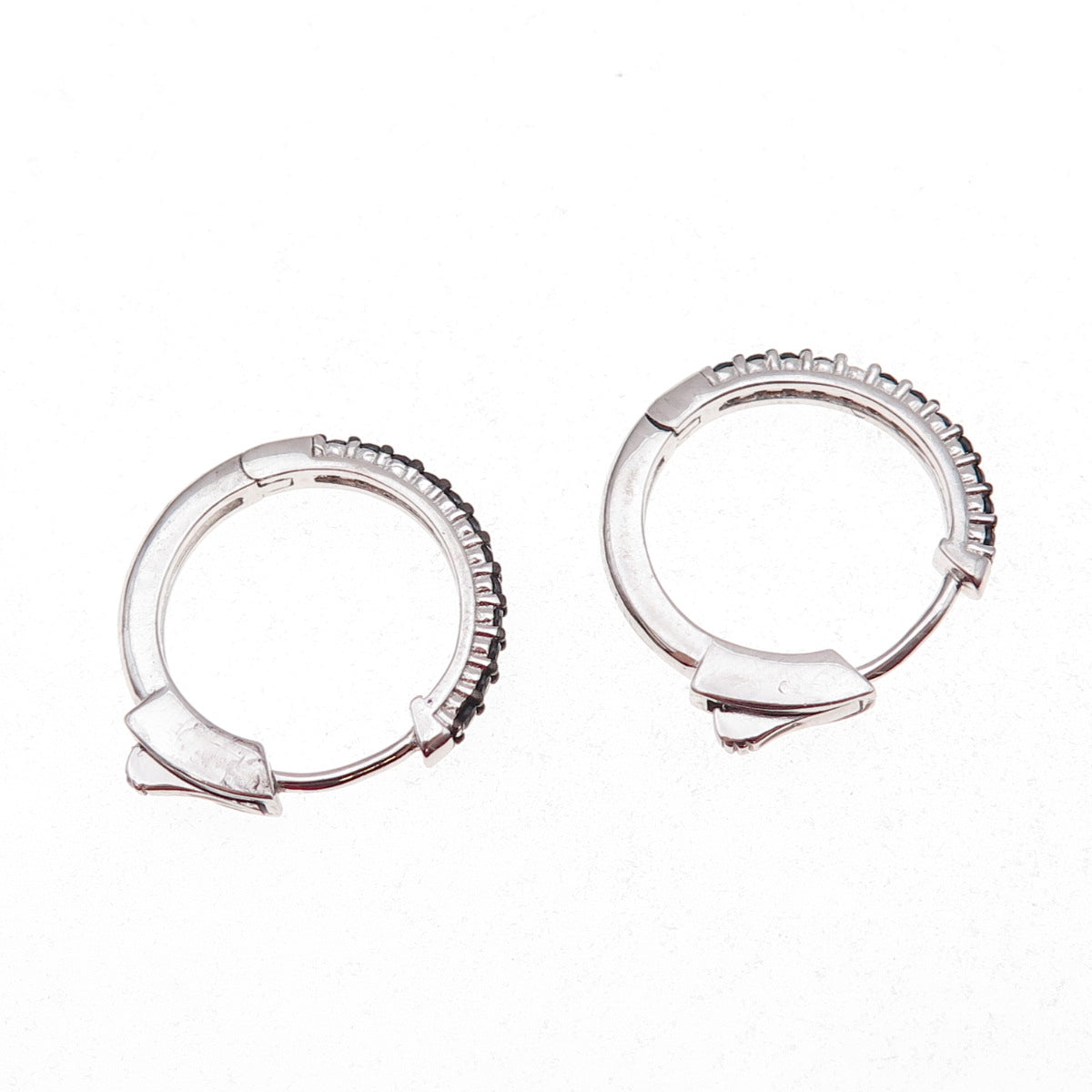 925 Sterling Silver Real Round-Cut Black Spinel Hoop Earrings