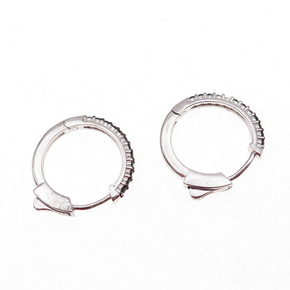 925 Sterling Silver Real Round-Cut Black Spinel Hoop Earrings
