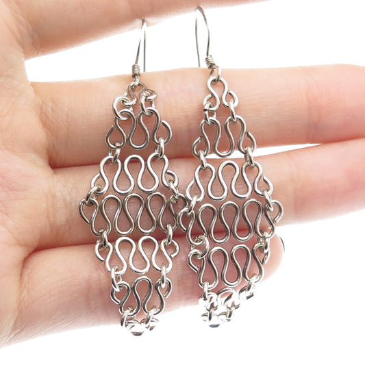 925 Sterling Silver Vintage Chainmail Dangle Earrings