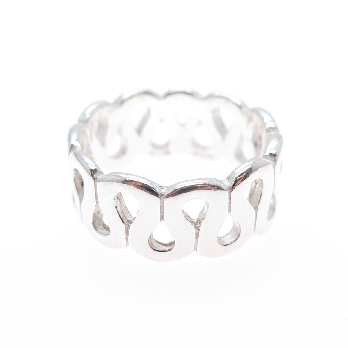 925 Sterling Silver Vintage Modernist Zig Zag Band Ring Size 7.25