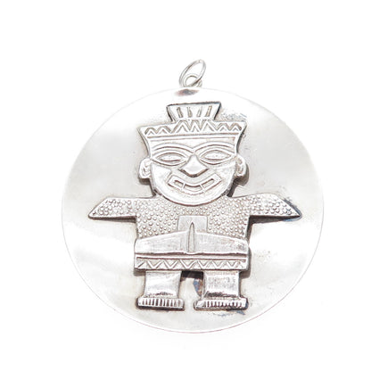 900 Silver Vintage Peruvian God Large Tribal Charm Pendant