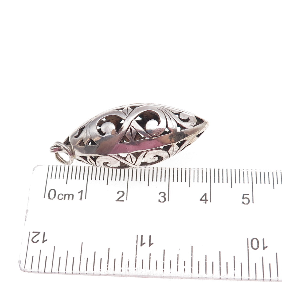 925 Sterling Silver Vintage Floral Scroll Oxidized Charm Pendant